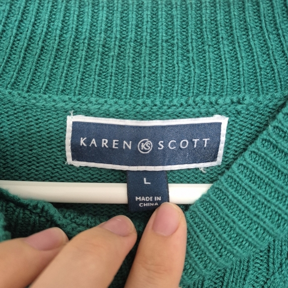 Karen Scott Green Cable Knit Long Sleeve Crew Neck Sweater – Size L - Picture 2 of 4